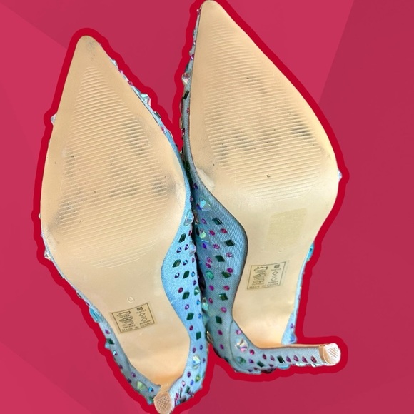 NWT Azalea Wang ‘Camellia’ Pointed Toe Stiletto Pump in “Blue Denim” Jeweled 6 - Picture 15 of 16